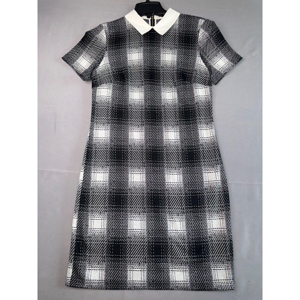 Tommy Hilfiger Dark Academia Black & White Plaid Peter Pan Collar Mini Dress SM